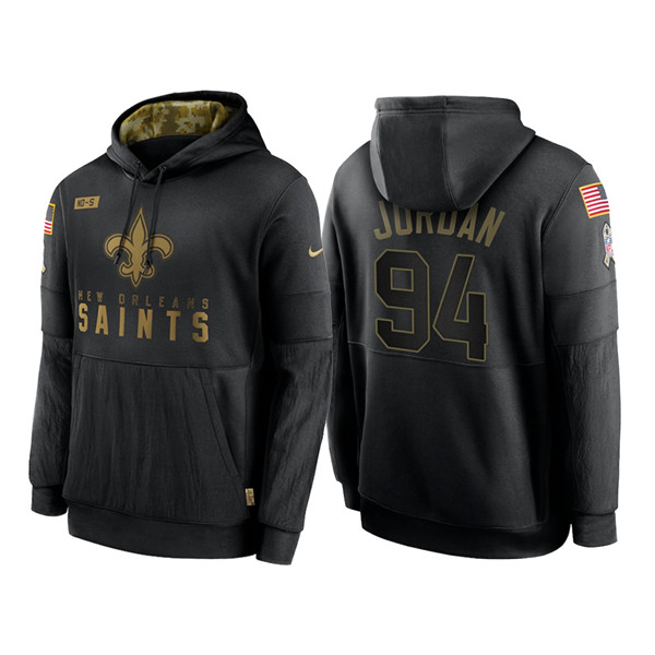 Men's New Orleans Saints #94 Cameron Jordan 2020 Black Salute to Service Sideline Performance Pullover Hoodie